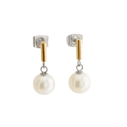 Titan Ohrstecker Bicolor goldfarben mit Perle 05043-0