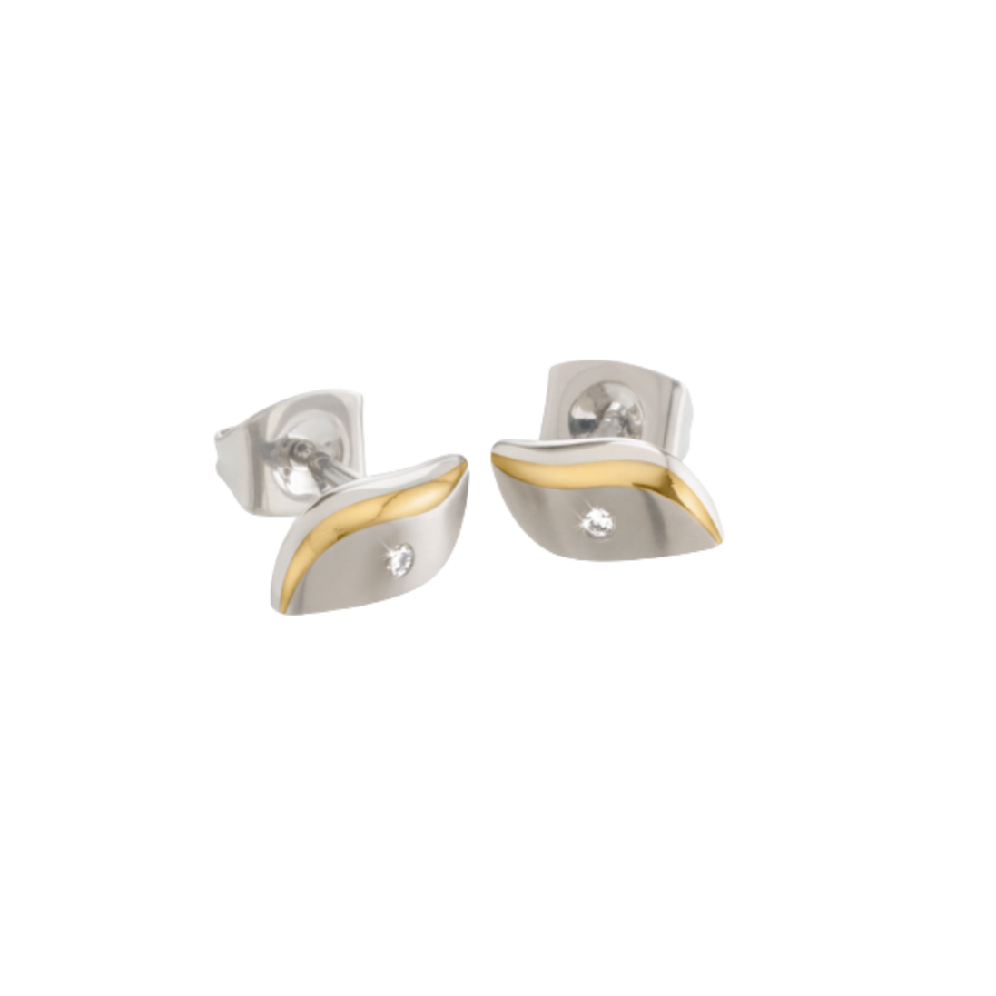 Titan Ohrstecker Bicolor goldfarben mit Brillant 0504