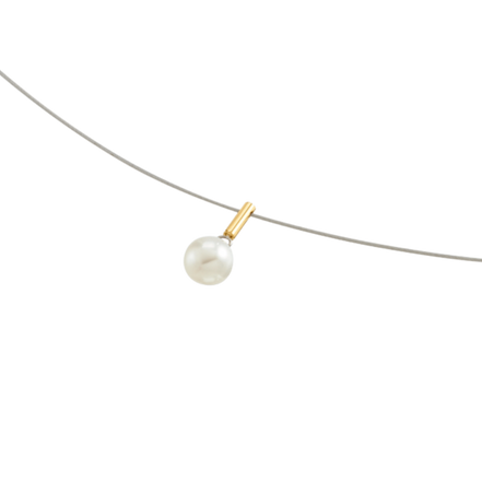 Damen Collier Titan goldfarben mit Anhänger Perle 080