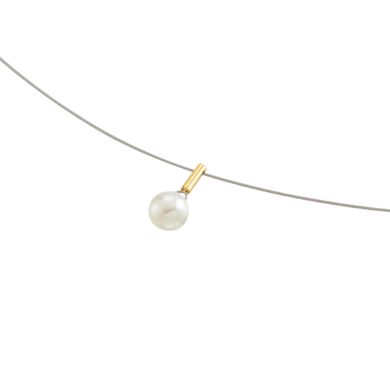 Damen Collier Titan goldfarben mit Anhänger Perle 080