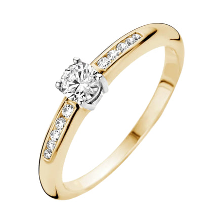 Ring aus 585er Gelbgold mit Weißgold-Fassung und Zirkonia