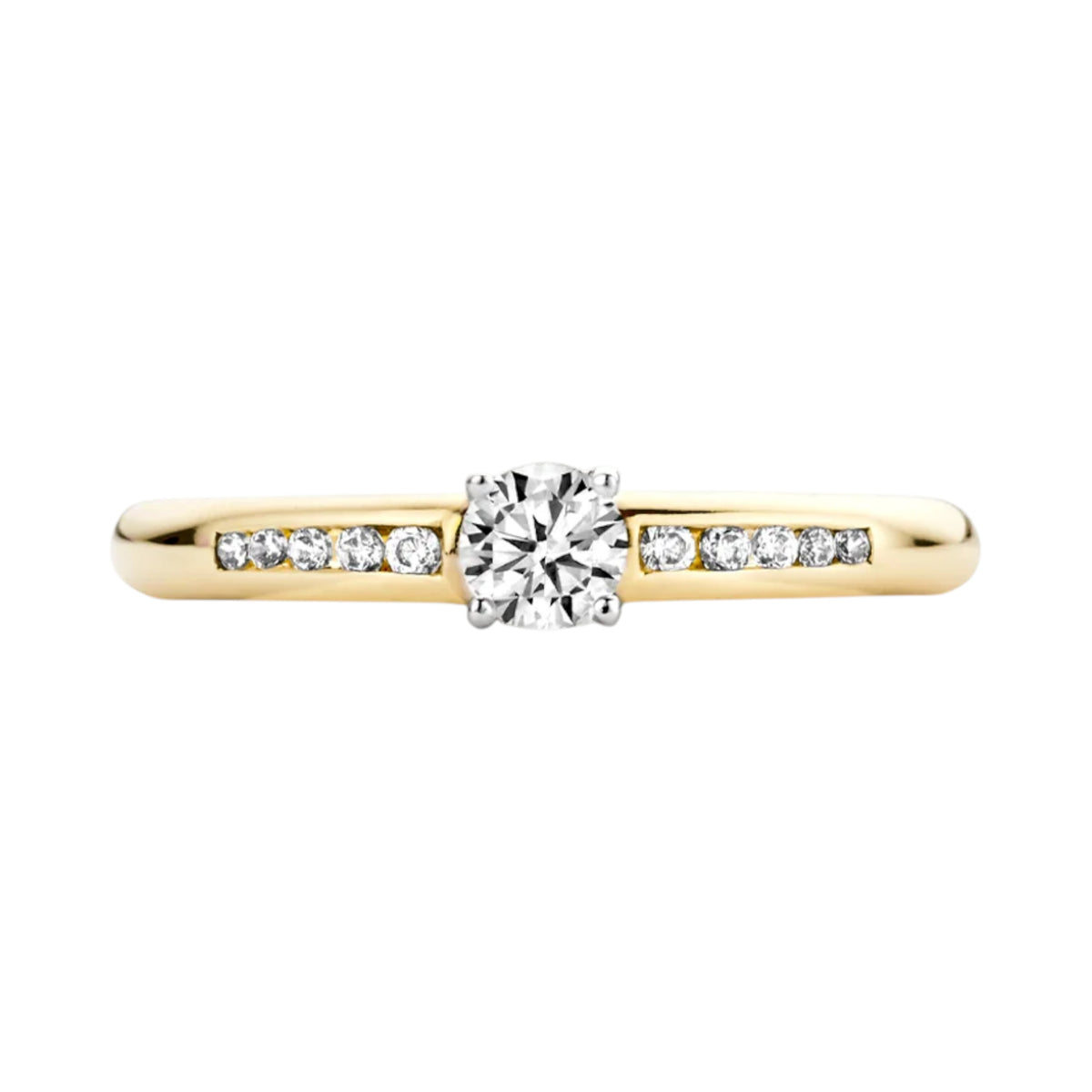 Ring aus 585er Gelbgold mit Weißgold-Fassung und Zirkonia