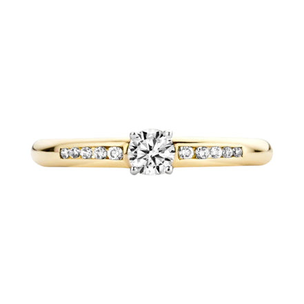 Ring aus 585er Gelbgold mit Weißgold-Fassung und Zirkonia