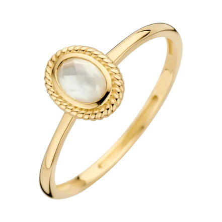 Ring aus 585er Gold mit Perlmutt und Quarz
