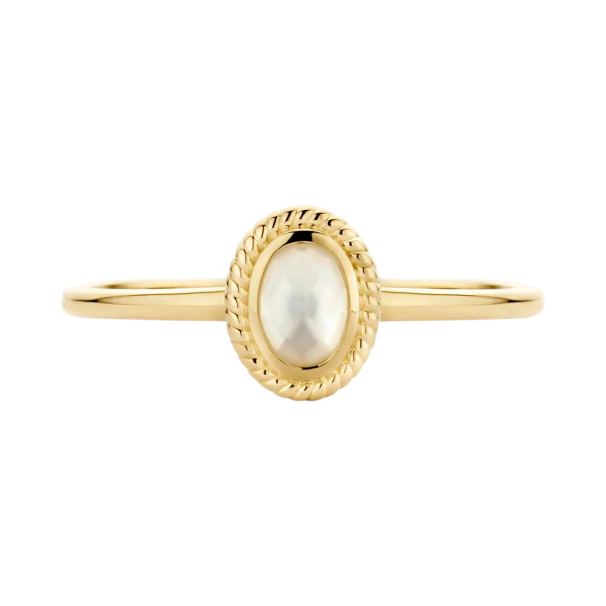 Ring aus 585er Gold mit Perlmutt und Quarz