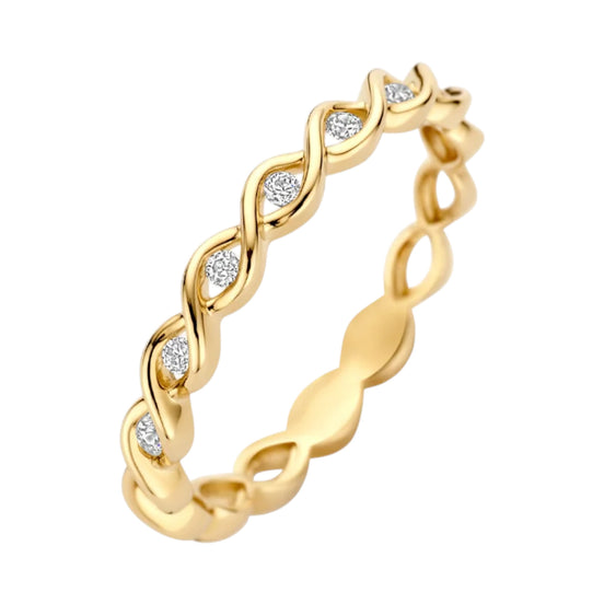 Ring 585er Gelbgold geflochten mit Zirkonia