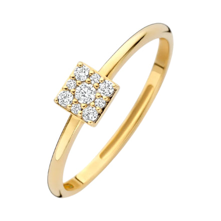 Zirkonia-Ring aus 585er Gold mit viereckigem Pavé-Element