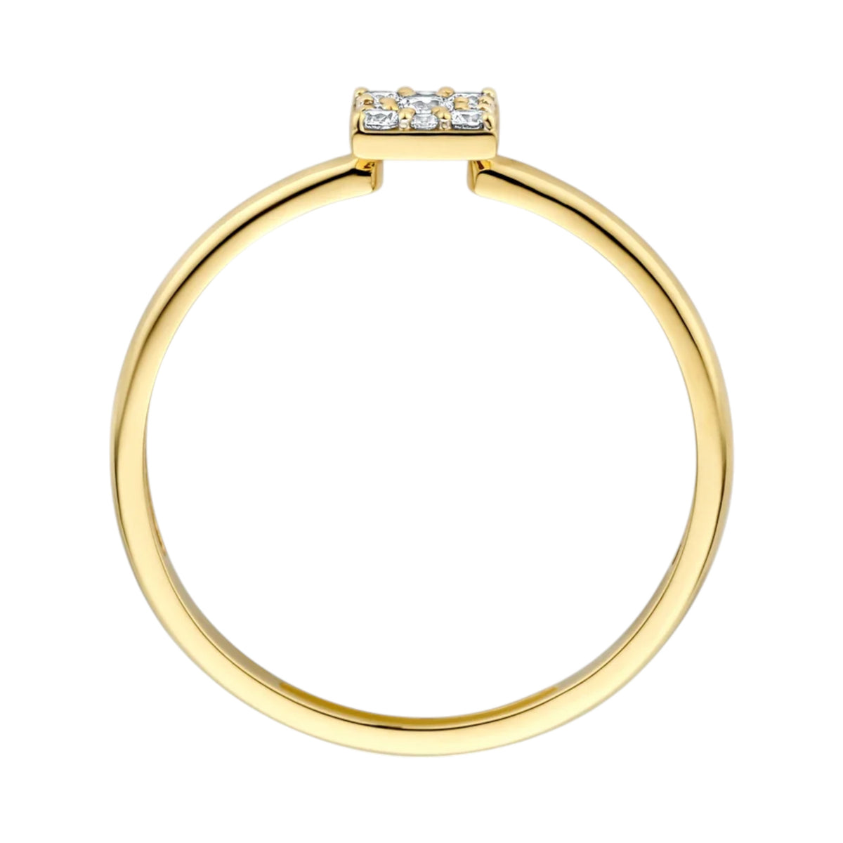 Zirkonia-Ring aus 585er Gold mit viereckigem Pavé-Element