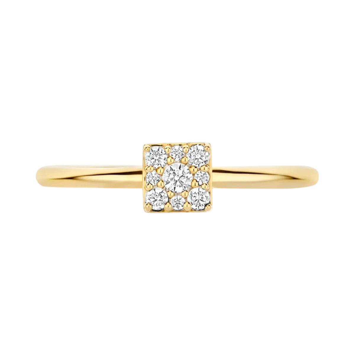 Zirkonia-Ring aus 585er Gold mit viereckigem Pavé-Element