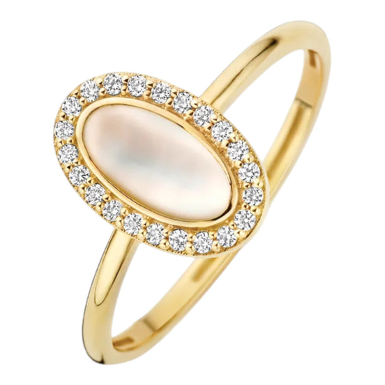 Ring aus 585er Gold mit ovalem Perlmutt und Zirkonia