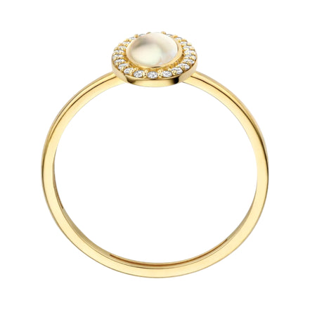 Ring aus 585er Gold mit ovalem Perlmutt und Zirkonia