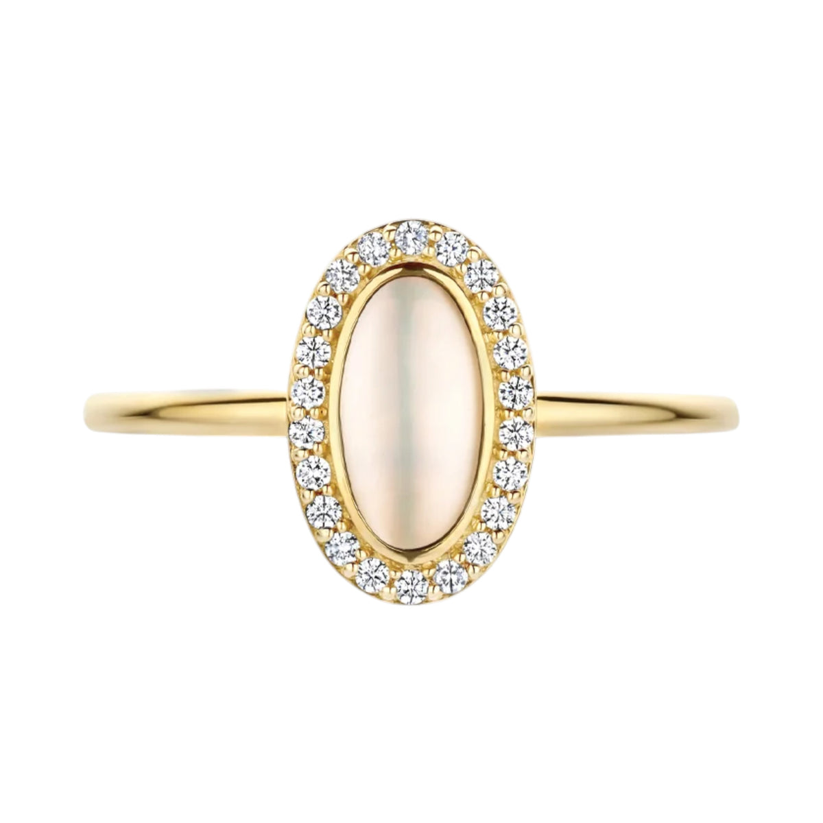 Ring aus 585er Gold mit ovalem Perlmutt und Zirkonia