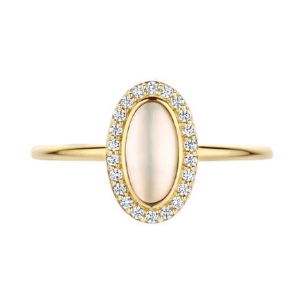 Ring aus 585er Gold mit ovalem Perlmutt und Zirkonia