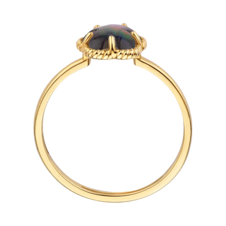 Ring aus 585er Gold mit schwarzer Perlmutt-Blüte