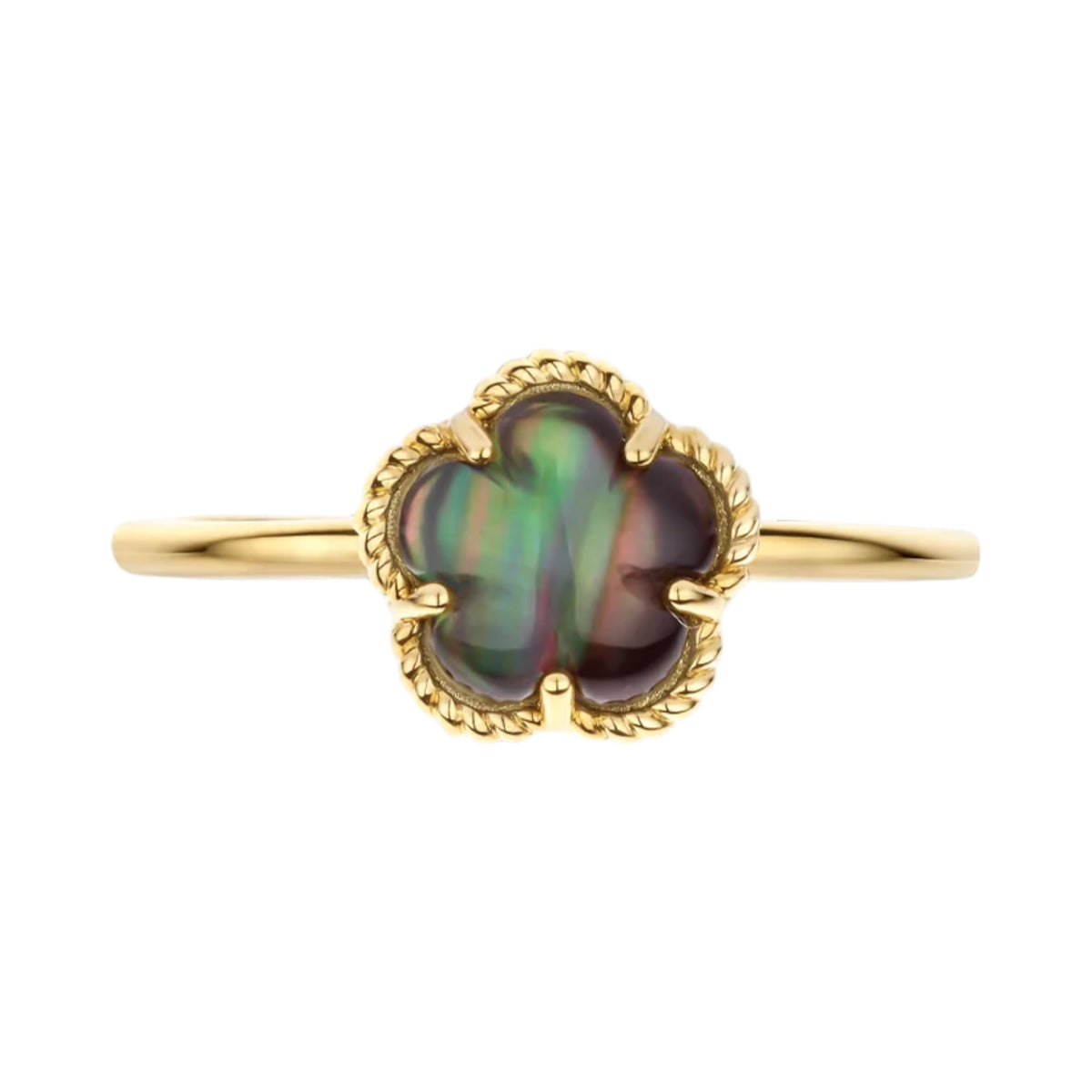Ring aus 585er Gold mit schwarzer Perlmutt-Blüte