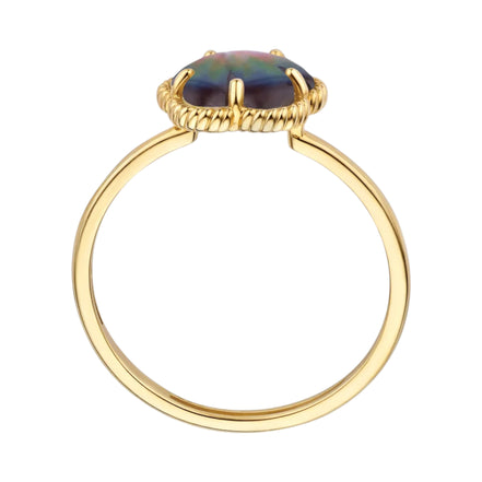 Ring aus 585er Gold mit schwarzer Perlmutt-Blüte