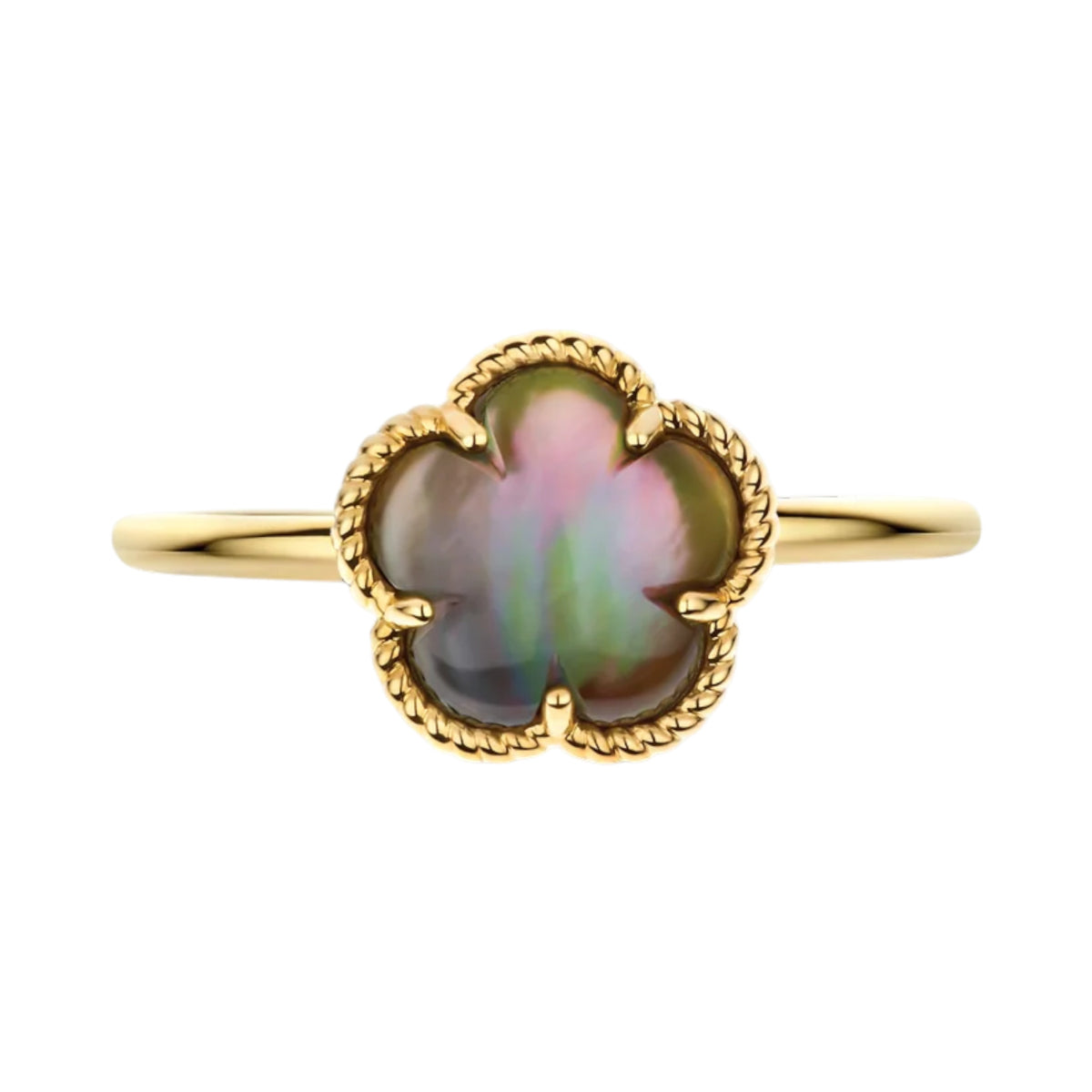 Ring aus 585er Gold mit schwarzer Perlmutt-Blüte