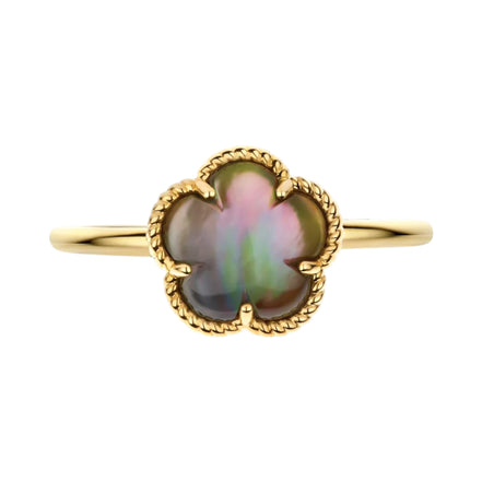 Ring aus 585er Gold mit schwarzer Perlmutt-Blüte
