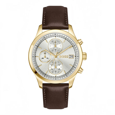 Herrenuhr Stratus Lederarmband, vergoldet