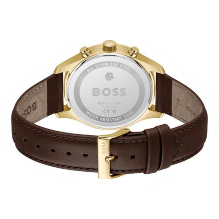 Herrenuhr Stratus Lederarmband, vergoldet