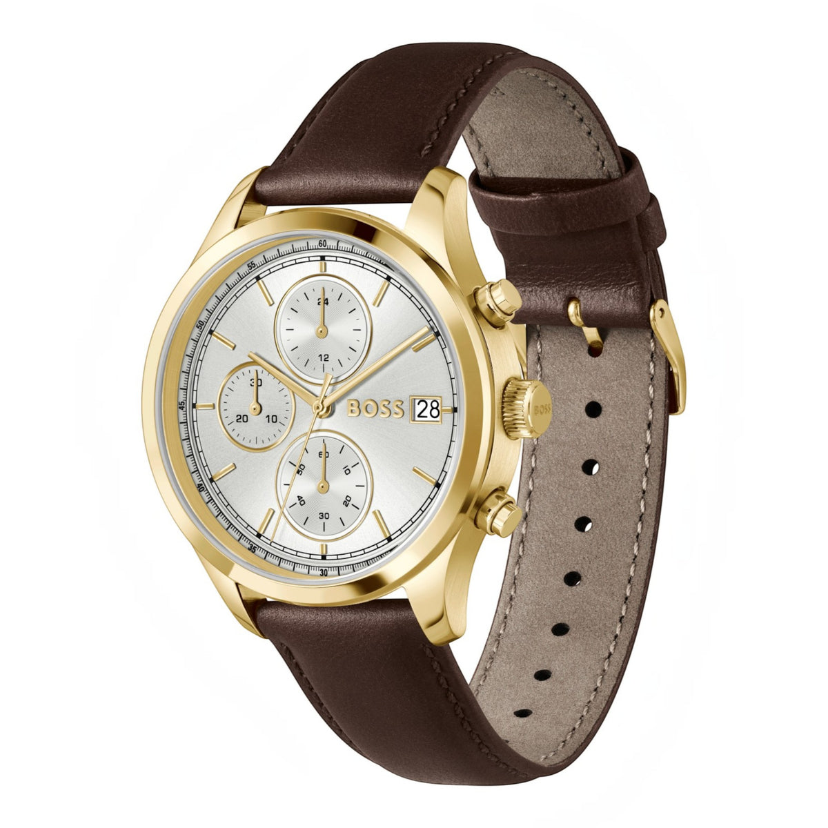 Herrenuhr Stratus Lederarmband, vergoldet