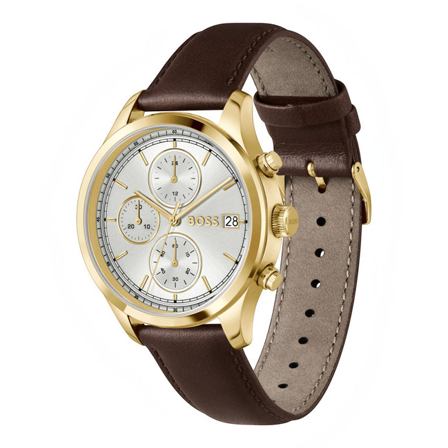 Herrenuhr Stratus Lederarmband, vergoldet