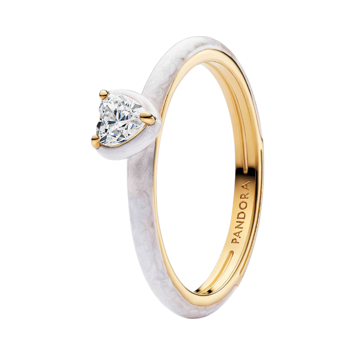 Ring Zirkoniaherz weiß Emaille vergoldet