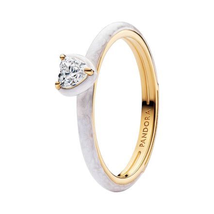 Ring Zirkoniaherz weiß Emaille vergoldet