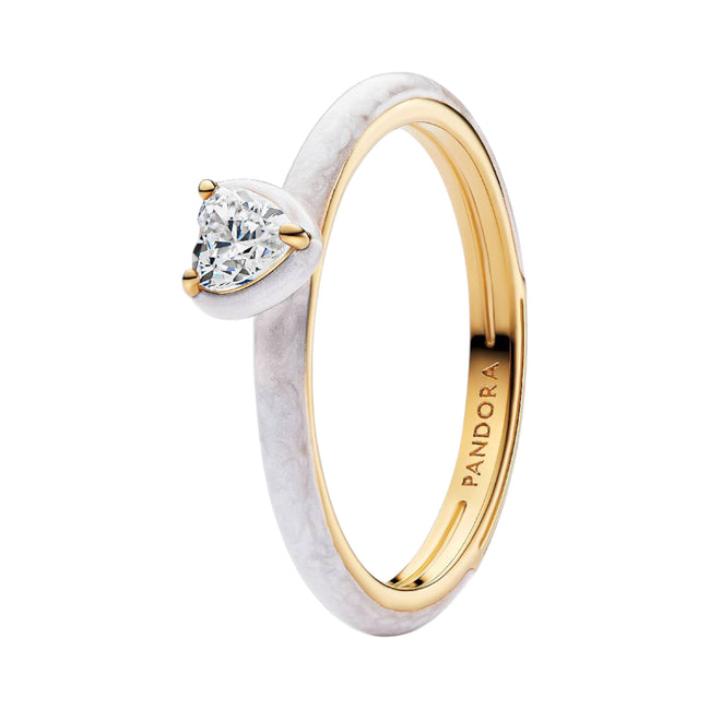 Ring Zirkoniaherz weiß Emaille vergoldet