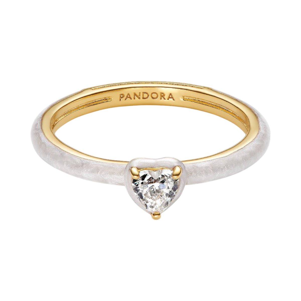 Ring Zirkoniaherz weiß Emaille vergoldet