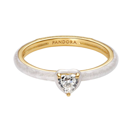 Ring Zirkoniaherz weiß Emaille vergoldet