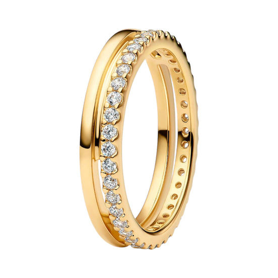 Ring Doppelband Zirkonia vergoldet