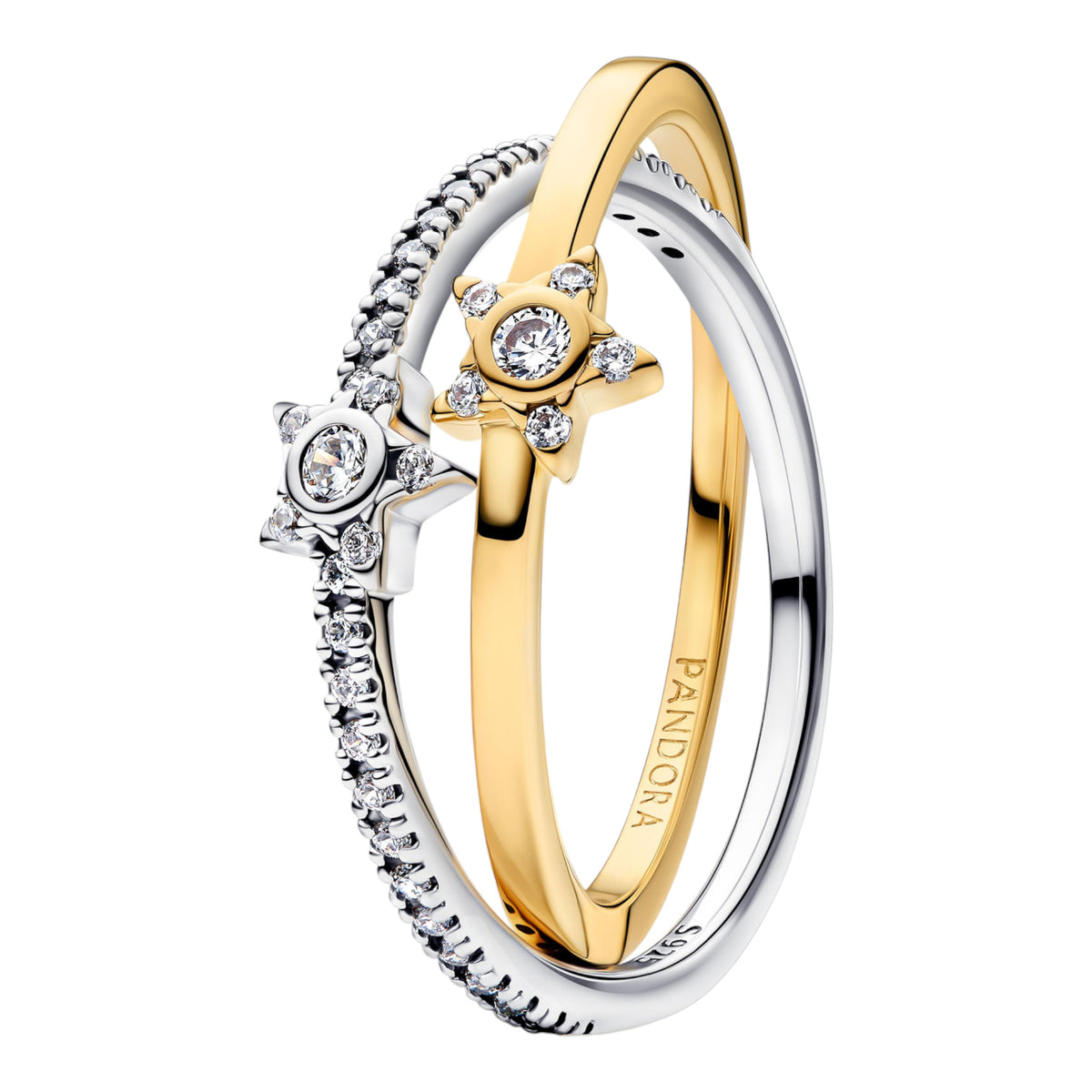 Bicolore, überkreuzte Ringe mit Stern-Details