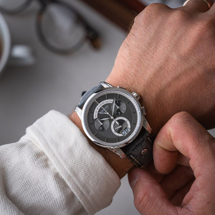 Grandioso Herrenuhr graues Lederband