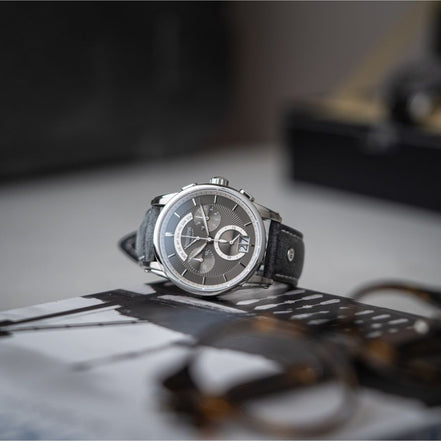 Grandioso Herrenuhr graues Lederband