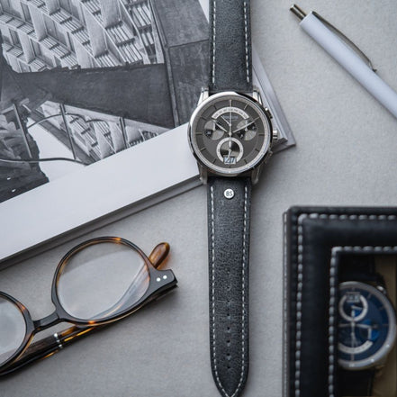 Grandioso Herrenuhr graues Lederband