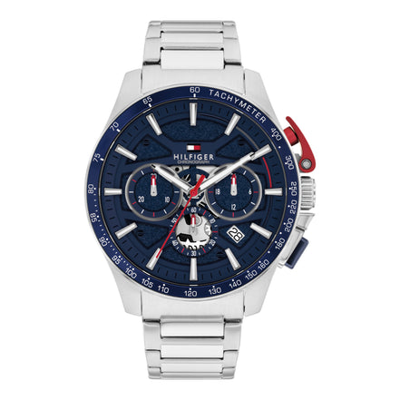 Herrenuhr Bank silber, blau
