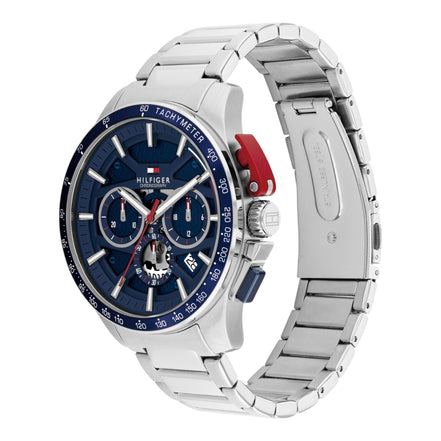 Herrenuhr Bank silber, blau