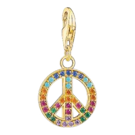 Charm-Anhänger "PEACE" Silber vergoldet, bunte Steine