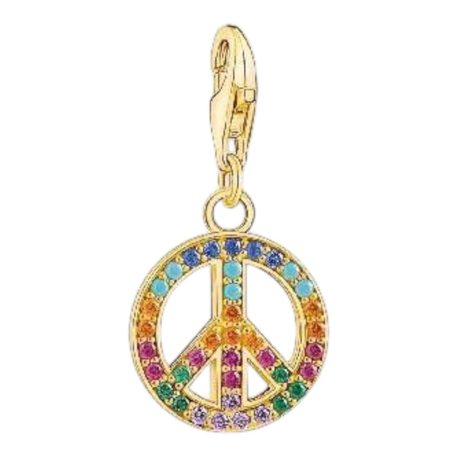 Charm-Anhänger "PEACE" Silber vergoldet, bunte Steine
