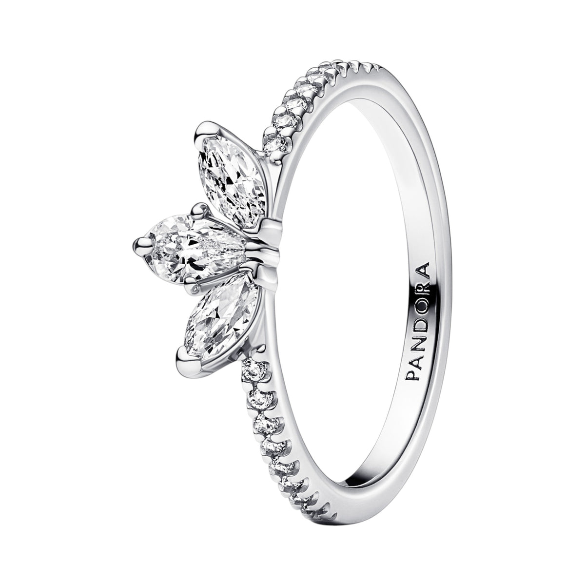 Ring Timeless funkelnde Blattgruppierung Silber