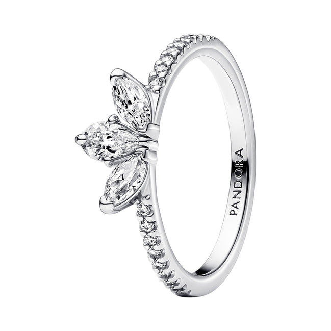 Ring Timeless funkelnde Blattgruppierung Silber