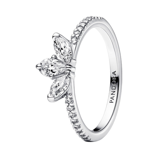 Ring Timeless funkelnde Blattgruppierung Silber