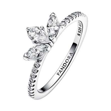 Ring Timeless funkelnde Blattgruppierung Silber