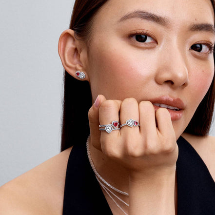 TIMELESS Ring Halo Herz Rot