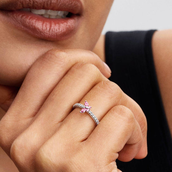 TIMELESS Ring Schmetterling silberfarben pink