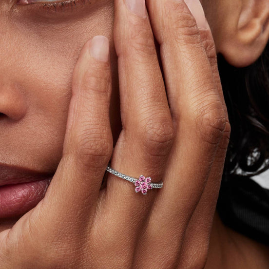 TIMELESS Ring Blume silberfarben pink