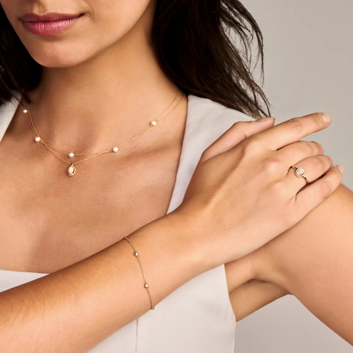 Armband aus 585er Gold mit 5 Zirkonia 3,4 mm