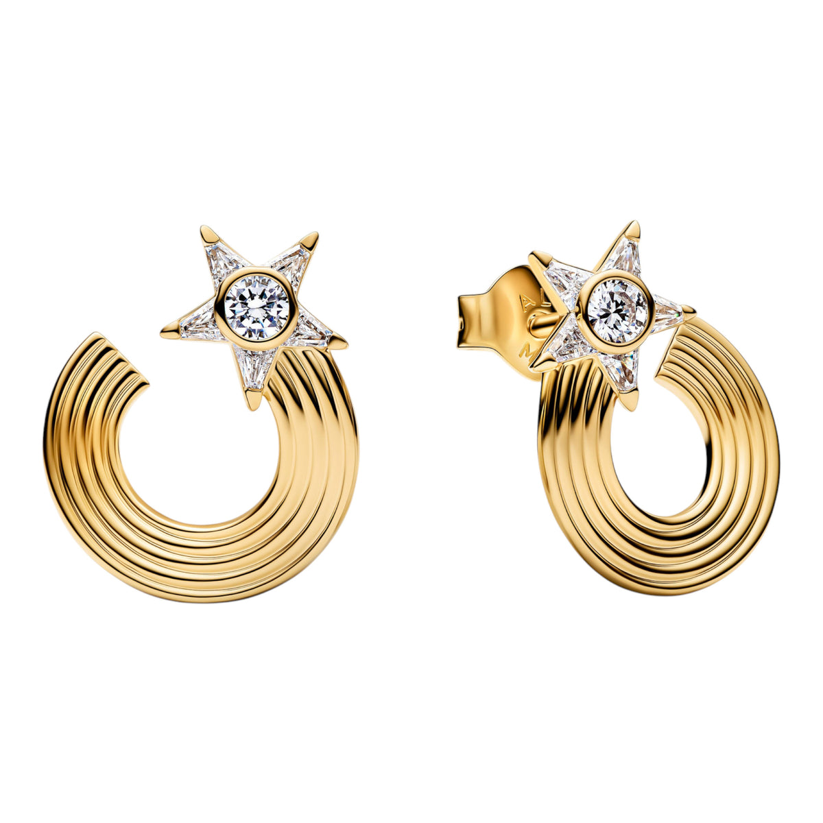 Goldfarbene Sternschnuppen Ohrstecker mit Zirkonia