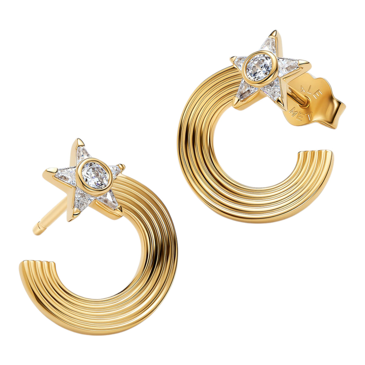 Goldfarbene Sternschnuppen Ohrstecker mit Zirkonia
